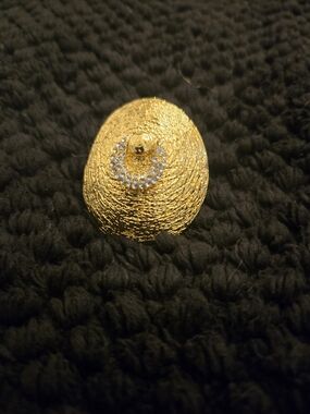 Schiaparelli Inspired Textured Gold Dome Ring with Crystal Halo Accent